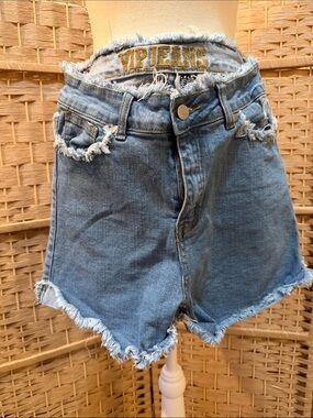 VIP Distressed Medium Blue High-Rise Denim Shorts